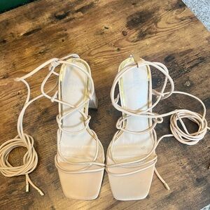 Beige Platform Heels - Ankle Straps